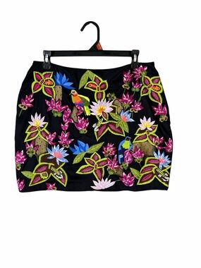 Nicole Miller Artelier Embroidered Tropical Bird Mini Skirt - Sz 12